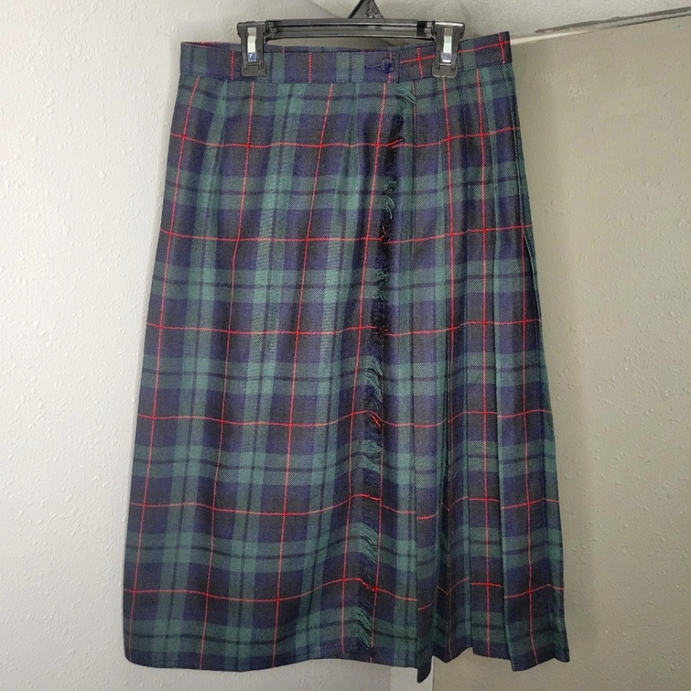 Green Kilt Style Pleated Maxi Skirt Size  12